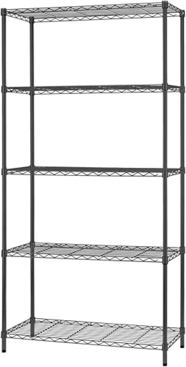 FDW 14" D×36" W×72" H Wire Shelving Unit Commercial Metal Shelf with 5 Tier Adjustable Layer Rack Strong Steel for Restaurant Garage Pantry Kitchen Garage，Black