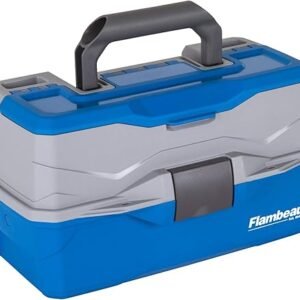 Flambeau Outdoors 6382TB 2-Tray Tackle Box - Classic Fishing Lure Storage Organizer, Medium Portable Tackle Box, 15 Tray Compartments, Blue/Gray