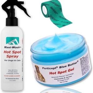 Forticept Hot Spot Treatment and Wound Care Kit for Dogs&Cats |Hotspot Wound Wash Spray 8oz + Wound Care Ointment 4oz + 2" 5 Yards Wound and Paw Bandage Wrap | First Aid Kit