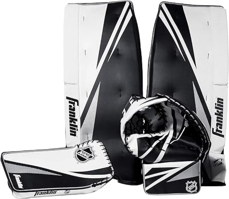 Franklin Sports Street Hockey Goalie Equipment Set - NHL Youth Street Hockey Goalie Pads - Leg Pads, Catch Glove, and Blocker - Youth Goalie Gear Black, 12"
