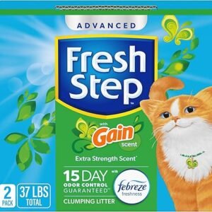 Fresh Step Advanced Clumping Litter with Febreze Freshness with Gain Scent, Fights Odor on Contact, 37 lbs. (2 x 18.5 lb. Box) (Package May Vary)