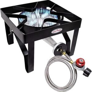 GasOne 200K BTU Propane Burner – Heavy-Duty Propane Stove – Outdoor Burner with Adjustable 0-20Psi Regulator and Steel Braided Hose – Ideal for Home Brewing, Turkey Fry