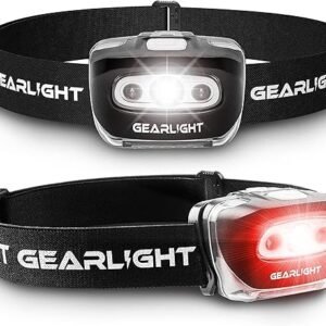 GearLight 2Pack LED Headlamp - Outdoor Camping Head Lamps with Adjustable Headband - Lightweight Battery Powered Bright Flashlight Headlight with 7 Modes and Pivotable Head and Red Light