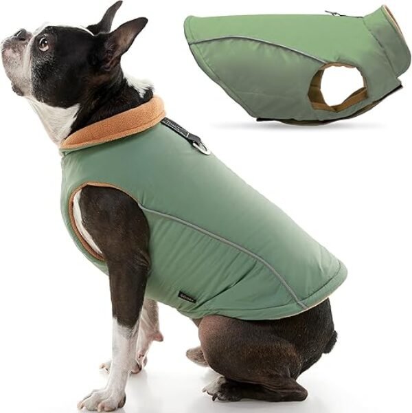 Gooby - Sports Vest, Fleece Lined Small Dog Cold Weather Jacket Coat Sweater with Reflective Lining, Green, Medium