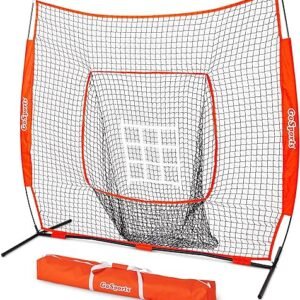 GoSports 7 ft x 7 ft Baseball & Softball Nets - Red, Black, or PRO -Practice Hitting & Pitching Net with Bow Type Frame, Carry Bag and Strike Zone, Great for All Skill Levels