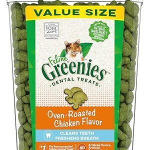 Greenies Feline Adult Dental Cat Treats, Oven Roasted Chicken Flavor, 9.75 oz. Tub