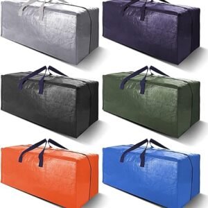 Heavy Duty Extra Large Moving Bags W/Backpack Straps - Strong Handles & Zippers, Storage Totes For Space Saving, Fold Flat, Alternative to Box and Bin (Set of 6, Multicolor)