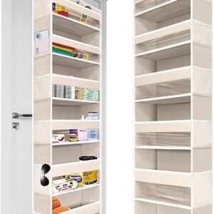 HOMELUX THEORY 1 PC Heavy Duty Over the Door Organizer 55x14x6.7, 6 Large Front & 12 Side Pockets, Hanging Storage Closet Door Organizer for Bedroom, Bathroom and Baby Nursery Storage (Ivory)