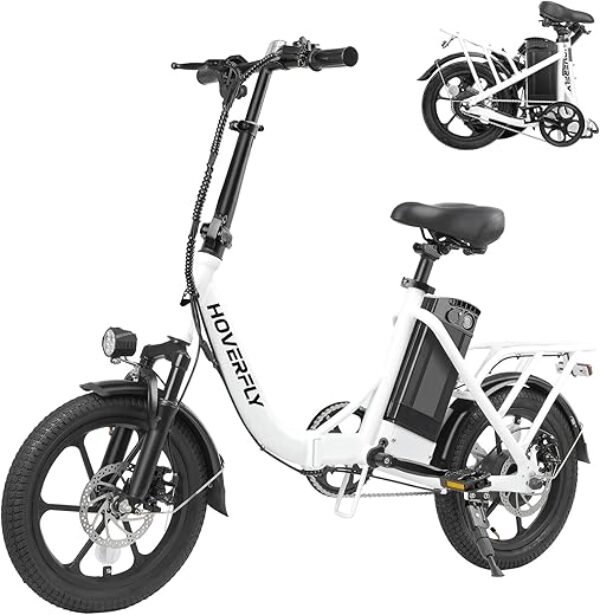 HOVERFLY H3 16" Electric Bike, Max 28Miles Range(Pedal-Assist) Folding E-Bike with Removable Battery, Front Suspension and Commuter Electric Bicycle Adults