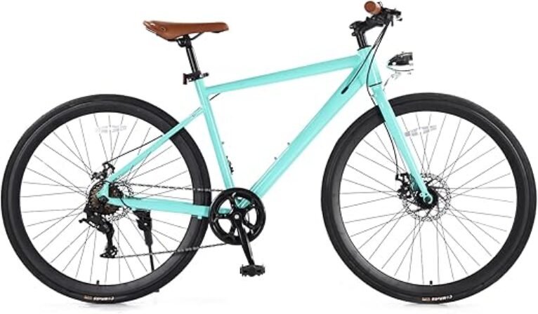 Hybrid Bike, 28" Mountain Bicycle for Adult, 700C Road Bike, Commuter Bike 7 Speeds with Front and Rear Brakes, Gravel Bike with Lights Lightweight Aluminum Alloy Frame