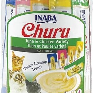 INABA Churu Cat Treats, Grain-Free, Lickable, Squeezable Creamy Purée Cat Treat/Topper with Vitamin E & Taurine, 0.5 Ounces Each Tube, 50 Tubes, Tuna & Chicken Variety