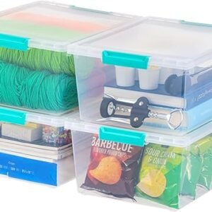 IRIS USA 12 Qt. Plastic Storage Bins Containers with Lids, 4 Pack, Sensory Bin, Craft Storage, Craft Organizers and Storage, Organizing Container for Home, Office and Art Supplies, Stackable, Clear