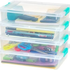 IRIS USA 6 Qt. Plastic Storage Bins Containers with Lids, 4 Pack, Sensory Bin, Craft Storage, Craft Organizers and Storage, Organizing Container for Home, Office and Art Supplies, Stackable, Clear