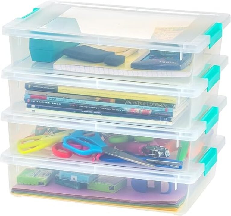 IRIS USA 6 Qt. Plastic Storage Bins Containers with Lids, 4 Pack, Sensory Bin, Craft Storage, Craft Organizers and Storage, Organizing Container for Home, Office and Art Supplies, Stackable, Clear