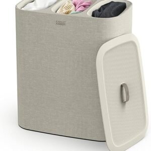 Joseph Joseph Tota Trio 90 liter/23.8 gallon Laundry Hamper Separation Basket with lid, 3 Removable Washing Bags with Handles- Ecru