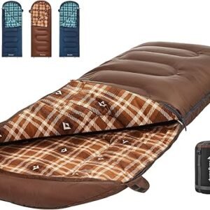 KingCamp Sleeping Bag for Adults, Cold Weather & Warm XL Big and Tall Flannel Sleeping Bags with Compression Sack Portable Waterproof Essentials Gear Accessories for Outdoor Camping