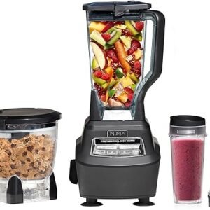Ninja Blender, Mega Kitchen System, 1500W, 4 Functions for Smoothies, Processing, Dough, Drinks & More, with 72 Blender Pitcher, 64 Processor Bowl, 2 Nutri Cups + Lids, Black, BL770