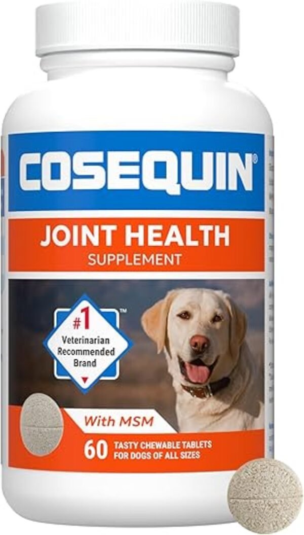 Nutramax Laboratories Cosequin Maximum Strength Joint Health Supplement for Dogs - With Glucosamine, Chondroitin, and MSM, 60 Chewable Tablets