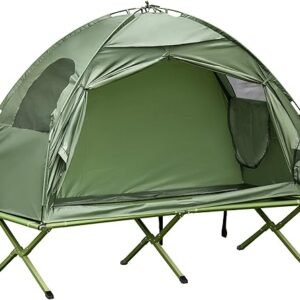Outsunny Camping Tent Cot, Single Person Folding Cot Combo, Off-Ground Tent, Covered Outdoor Bed with Carry Bag for Hiking, Camping