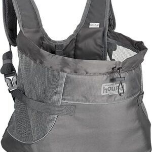 Outward Hound PupPak Dog Front Carrier, Medium, Grey – Hands-Free Hiking & Camping Pet Backpack for Small Pets up to 20 lbs, Padded Straps, Breathable Mesh, Water-Resistant, Safety Clip