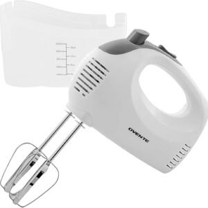 OVENTE 5-Speed Electric Hand Mixer with Stainless Steel Mixing Whisk, Snap-On Storage Case, Portable & Lightweight 150W Motor, Compact Handheld Mixer for Baking, Blending or Cooking, White HM151W