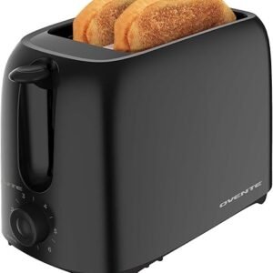 OVENTE Electric 2 Slice Toaster Machine, ETL Certified, 6-Shade Browning Selector, Compact Design, Removable Crumb Tray, 700W Power, Perfect for Bread, Thin Bagels & Waffles, Black TP2210B