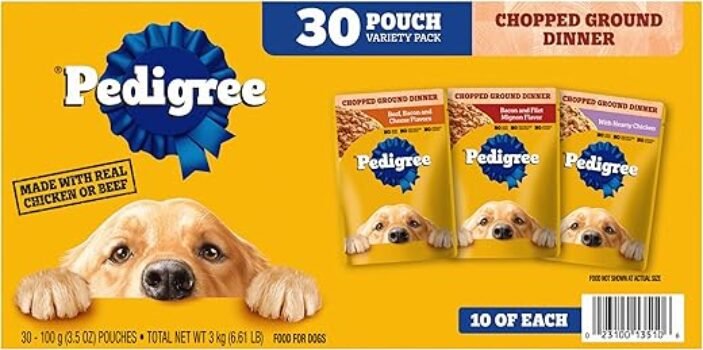 PEDIGREE CHOPPED GROUND DINNER Adult Soft Wet Dog Food 30-Count Variety Pack, 3.5 oz Pouches (Pack of 30)