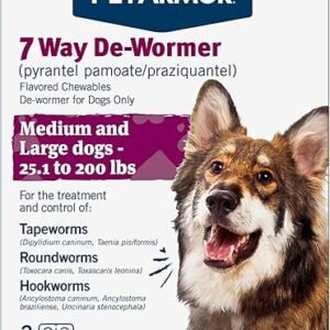 PetArmor 7 Way De-Wormer for Dogs, Oral Treatment for Tapeworm, Roundworm & Hookworm in Large Dogs & Puppies (Over 25 lbs), Worm Remover (Praziquantel & Pyrantel Pamoate), 2 Flavored Chewables