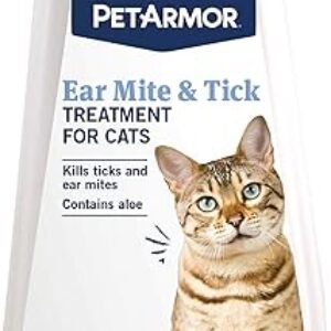 PetArmor Ear Mite Treatment for Cats, Ear Mite Medicine Kills Ticks and Ear Mites to Relieve Itchiness, Ear Mite Drops Sooths Ears with Aloe, 3oz