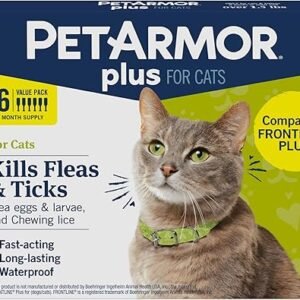 PetArmor Plus Flea and Tick Prevention for Cats, Cat Flea and Tick Treatment, 6 Doses, Waterproof Topical, Fast Acting, Cats Over 1.5 lbs