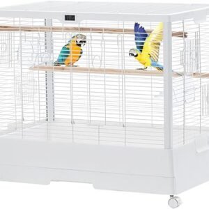 Pet Products Clear View Glass Bird Cage Crystal Palace for Small Birds - White Frame