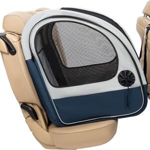 PetSafe Portable Pet Crate for Car, Aluminum Frame Dog Crate, Folds Down for Storage, Secures with Headrest Strap and Seatbelt, Pet Travel (Gray/Blue)