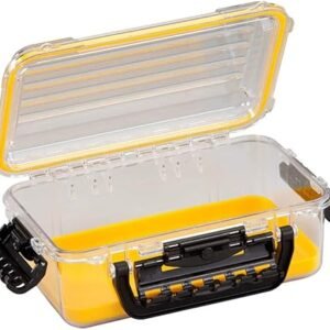 Plano Guide Series 3600 Field Box Waterproof Case, Medium, Waterproof Dry Box with Wrist Strap for Boat, Kayak, and Camping, Outdoor Gear Storage, 11"L x 7"W x 4"H, Clear/yellow