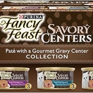 Purina Fancy Feast Pate Wet Cat Food Variety Pack, Savory Centers Pate With a Gravy Center - (2 Packs of 12) 3 oz. Pull-Top Cans