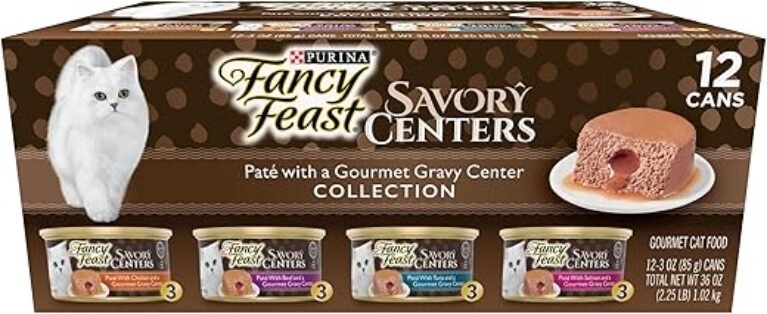 Purina Fancy Feast Pate Wet Cat Food Variety Pack, Savory Centers Pate With a Gravy Center - (2 Packs of 12) 3 oz. Pull-Top Cans
