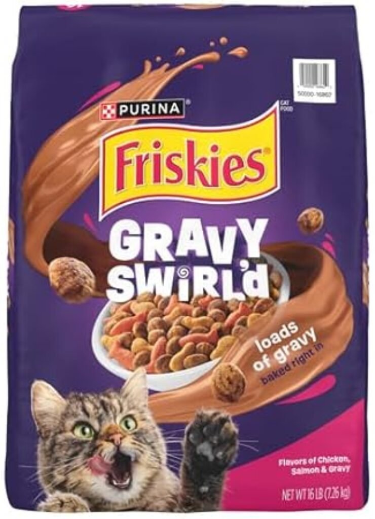 Purina Friskies Dry Cat Food Gravy Swirl'd With Flavors of Chicken, Salmon and Gravy - 16 lb. Bag