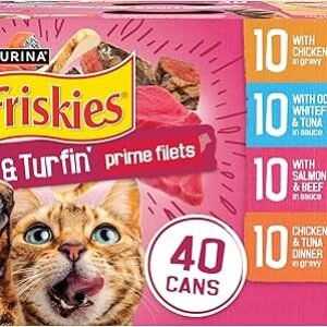 Purina Friskies Gravy Wet Cat Food Variety Pack, Surfin’ and Turfin’ Prime Filets Favorites - (Pack of 40) 5.5 oz. Cans