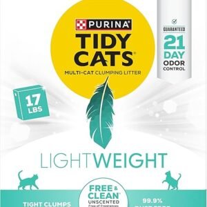 Purina Tidy Cats Low Dust, Clumping Cat Litter Odor Control, LightWeight Free and Clean Unscented, Multi Cat Litter - 17 Lb. Box