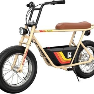 Razor Rambler 16 – 36V Electric Minibike with Retro Style, Up to 15.5 MPH, Up to 11.5 Miles Range, Wide, Rugged 16" Air-Filled Tires, Powerful 350 Watt Hub-Driven Motor , Tan