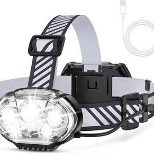 Rechargeable Headlamp, High Lumen Bright 5 LED Head Lamp with Red White Light, IPX4 Waterproof Headlight,8 Mode Head Flashlight for Outdoor Running Hunting Fishing Hiking Camping Gear