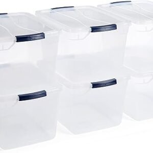 Rubbermaid Cleverstore Clear 32 Qt, 6 Pack Stackable Plastic Storage Containers with Durable Latching Clear Lids, Visible Storage, Great for Closet and Laundry Storage, Organizing in the Home