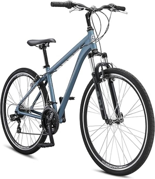 Schwinn Network 1 Hybrid Bike, 700c Mens and Womens Bike, 21-Speed Hybrid Bicycle, Aluminum Frame, Suspension Fork, Alloy Linear Pull Brakes, Adult Bicycle