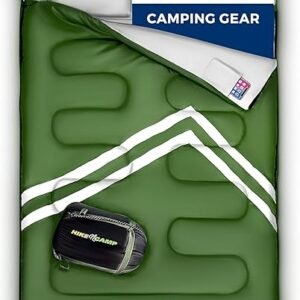 SereneLife Double Sleeping Bag with Pillows, Waterproof & Detachable for 2 Single Bags, Lightweight & Warm, Perfect for Camping, Hiking, Backpacking, and Cold Weather, Suitable for Temperatures 5-10°F
