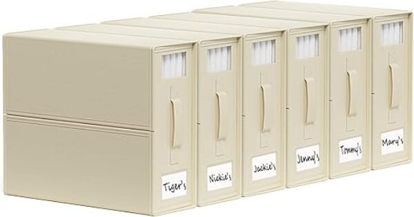 SheetCube Bed Sheet Organizers and Storage 6 Pack, Foldable Linen Closet Organizer with Window and Label, Bedding Folder Storage Box Container for Blanket, Duvet Cover Set, Bed Sheet Set - Beige