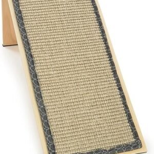 SmartyKat Sisal Angle Ramp Cat Scratcher for Indoor Cats & Kittens, Durable Sisal & Wood Scratching Pad, Includes Catnip, Gray/Taupe