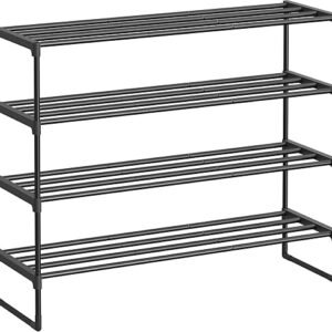 SONGMICS Shoe Rack, 4-Tier Shoe Organizer, Metal Storage Shelf, Upright or Upside Down, for 20-25 Pairs, Stackable, for Entryway, 11.8 x 36.2 x 29.5 Inches, Black ULSA14BK