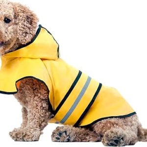 SPOT Rainy Days Slicker - Yellow Dog Rain Jacket With Hood, Reflective Strip for Safety, Leash Hole & Adjustable Velcro Belly Strap, 100% Polyester Water Resistant Pet Raincoat - Small, 9in Long