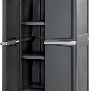 Sterilite 4 Shelf Cabinet, Lockable Utility Storage w/ Adjustable Shelves, Gray - Plastic Shelving Unit for Organizing Garage, Pantry, Basement, Laundry Room or Mudroom