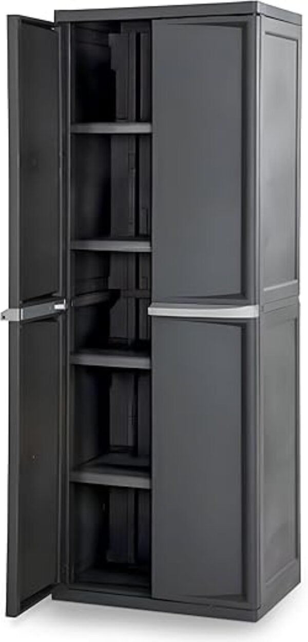 Sterilite 4 Shelf Cabinet, Lockable Utility Storage w/ Adjustable Shelves, Gray - Plastic Shelving Unit for Organizing Garage, Pantry, Basement, Laundry Room or Mudroom
