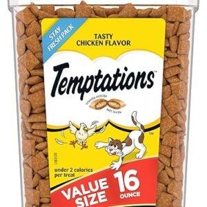 TEMPTATIONS Classic Crunchy and Soft Cat Treats Tasty Chicken Flavor, 16 Ounce (Pack of 1)